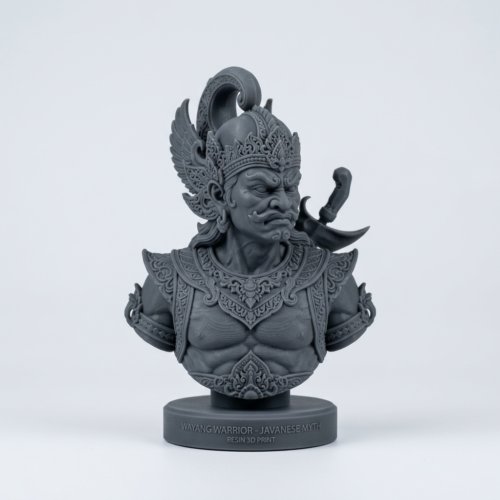 Figurin bust ksatria terinspirasi wayang hasil cetak resin 3D